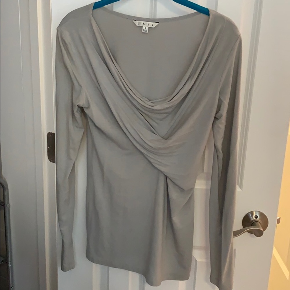 CAbi Grey Long Sleeve Draped Neckline  Top